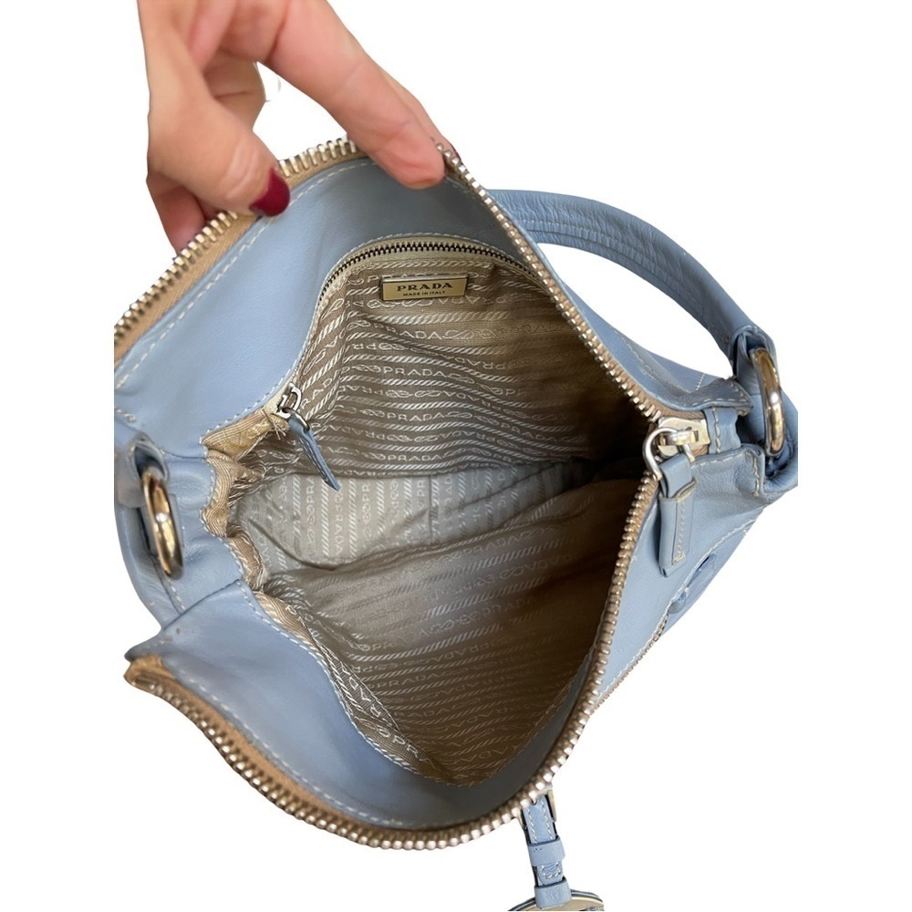 Prada Vitello Daino Blue Leather Hobo Bag - Picture 10 of 14